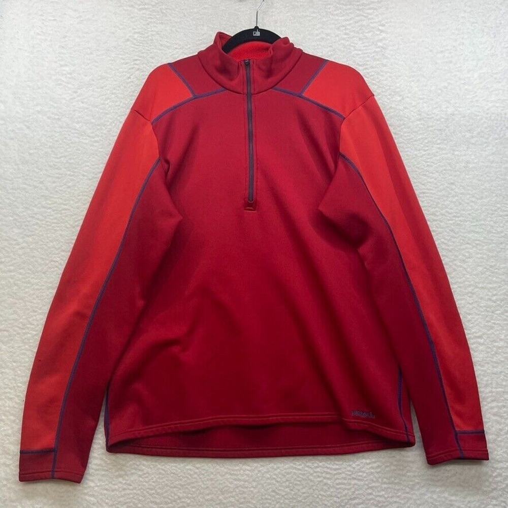 Vintage Patagonia Shirt Mens Large Red Blue 1/4 Zip Outdoor Hiking Pullover Vtg